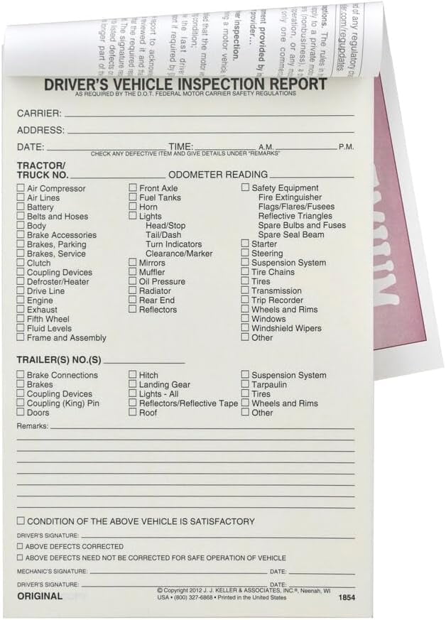 Dot Annual Inspection Report J.J. Keller 100-Pack Annual Vehicle ...