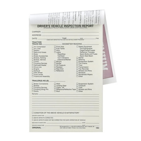 Detailed Driver's Vehicle Inspection Report 25-pk. - Book Format, 2-Ply Carbonless, 5.5" x 8.5", 31 Sets of Forms Per DVIR Book