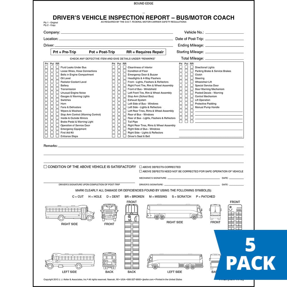 Detailed Driver's Vehicle Inspection Report with Bus & Motor Coach ...