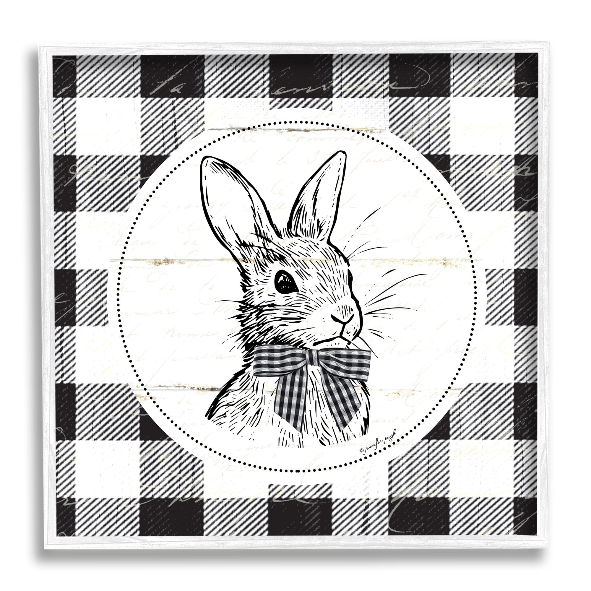 Detailed Easter Bunny Drawing Spring Plaid Border Animals & Insects Graphic Art Framed Art Print Wall Art