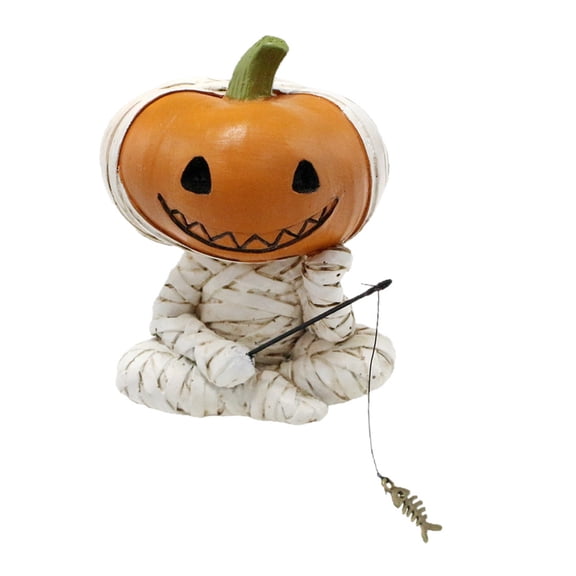 Detailed Fishing Pumpkin Man Resin Figurine Halloweens Decorative Centerpieces Suitable For Shelves Desktops