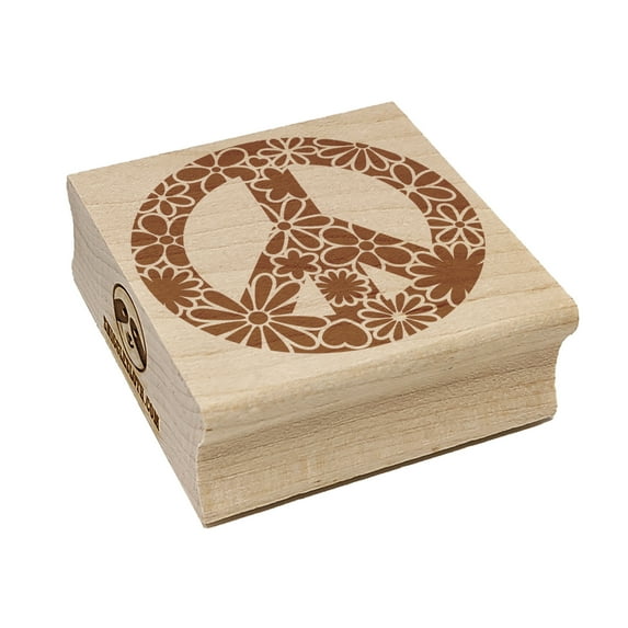 Detailed Floral Peace Sign Square Rubber Stamp Stamping Scrapbooking Crafting - Medium 1.75in