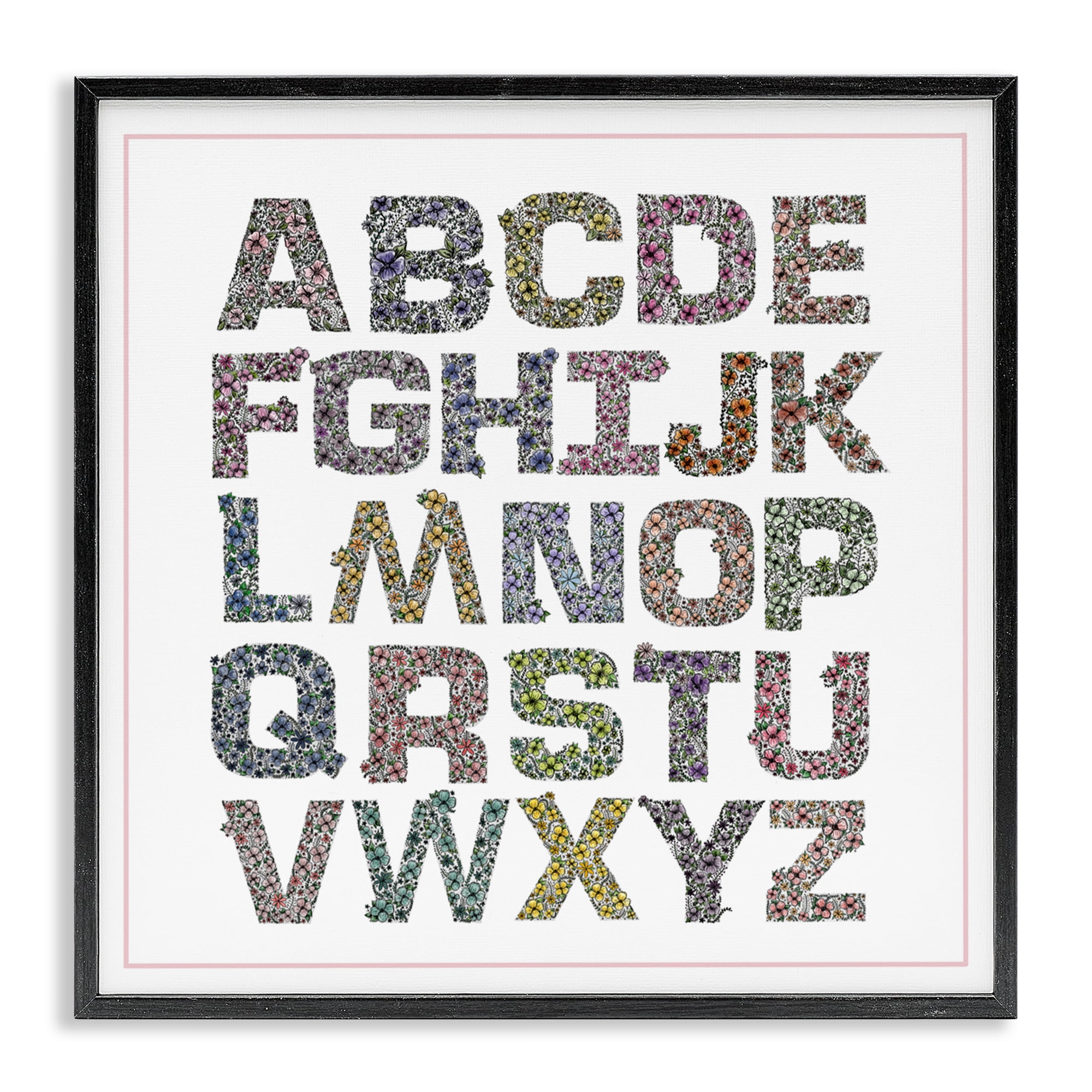 Stupell Industries Detailed Florals Alphabet Black Framed Giclee Art ...