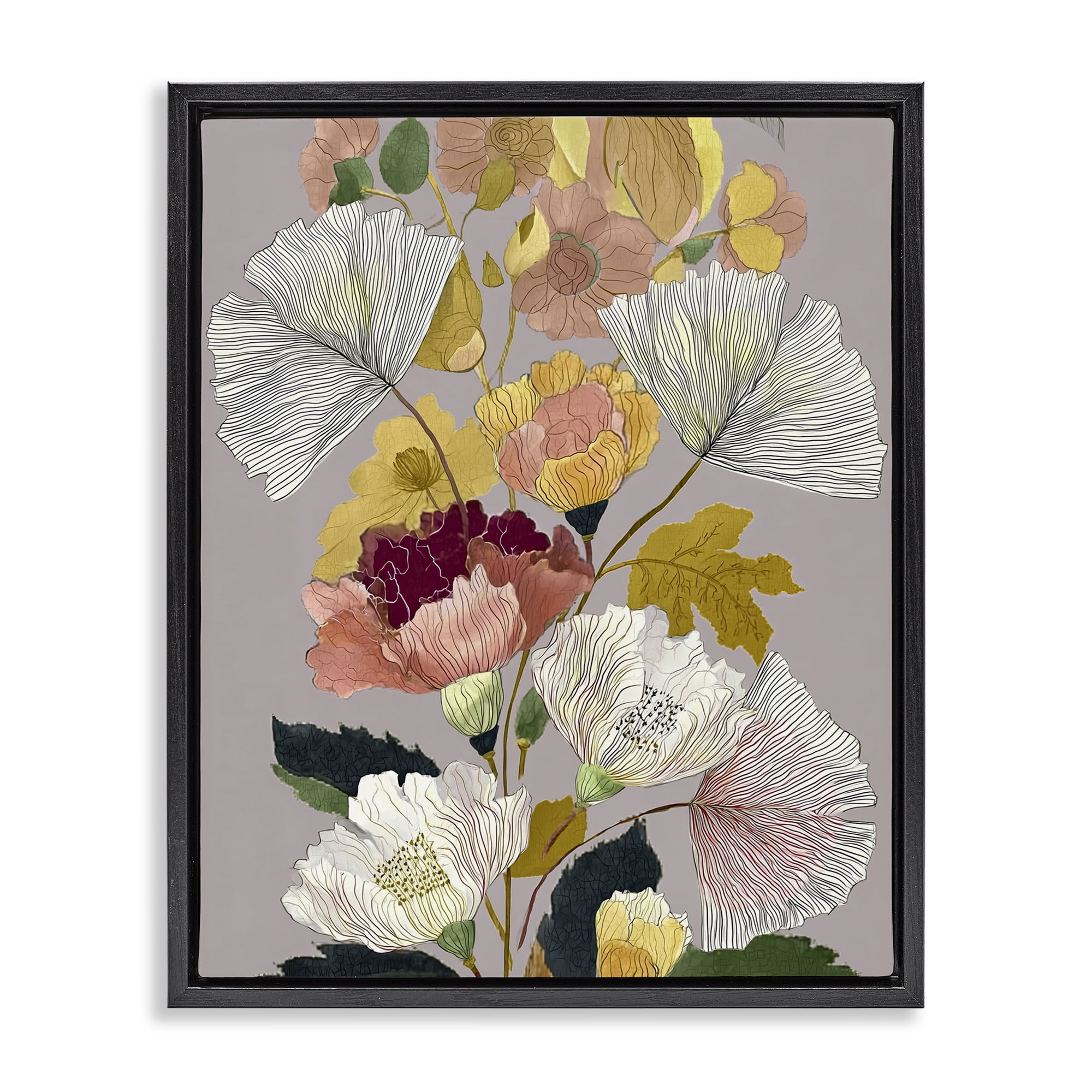 Detailed Foliage Leaves Black Framed Floater Canvas Wall Art, design by Annabelle Hall