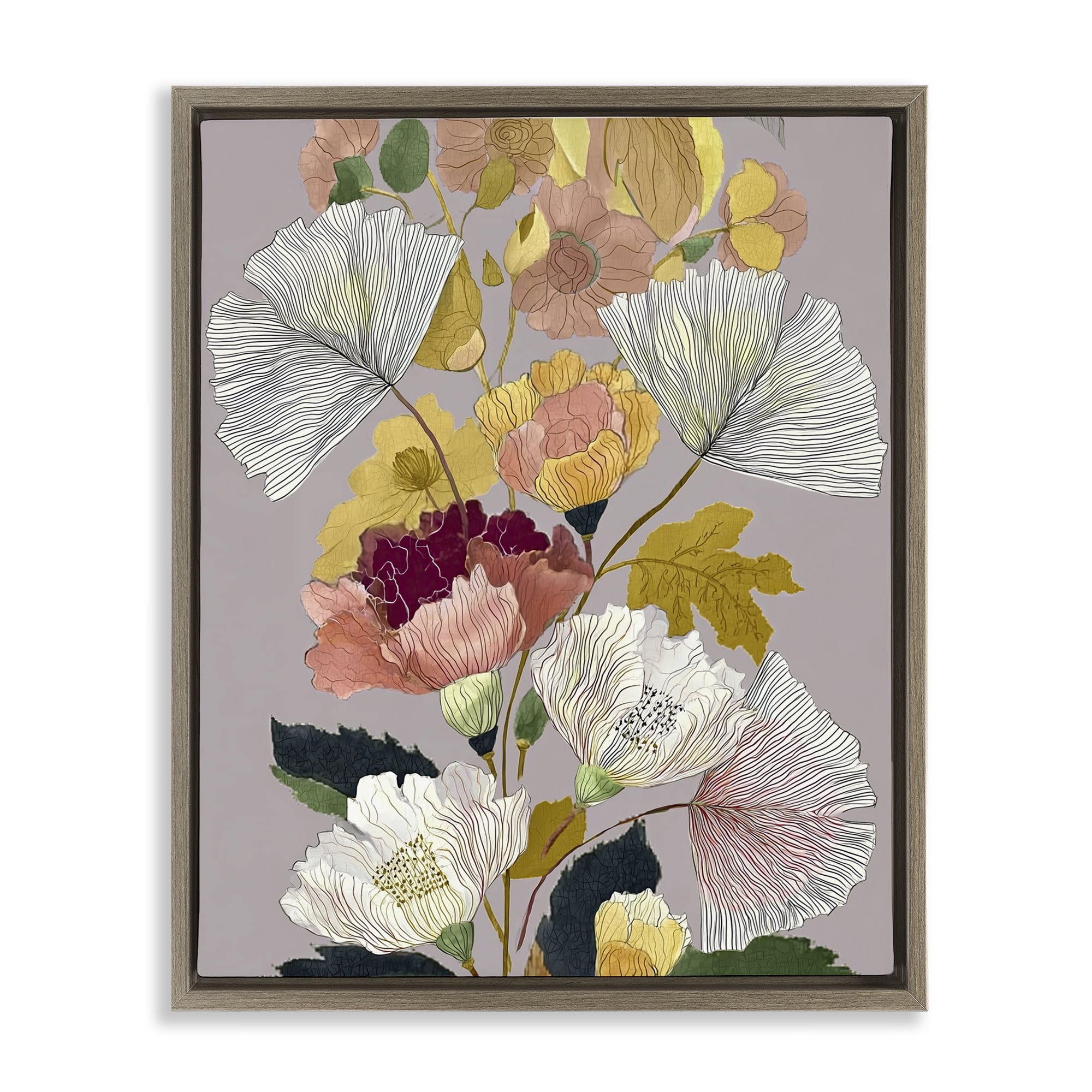 Detailed Foliage Leaves Brown Framed Floater Canvas Wall Art, design by Annabelle Hall
