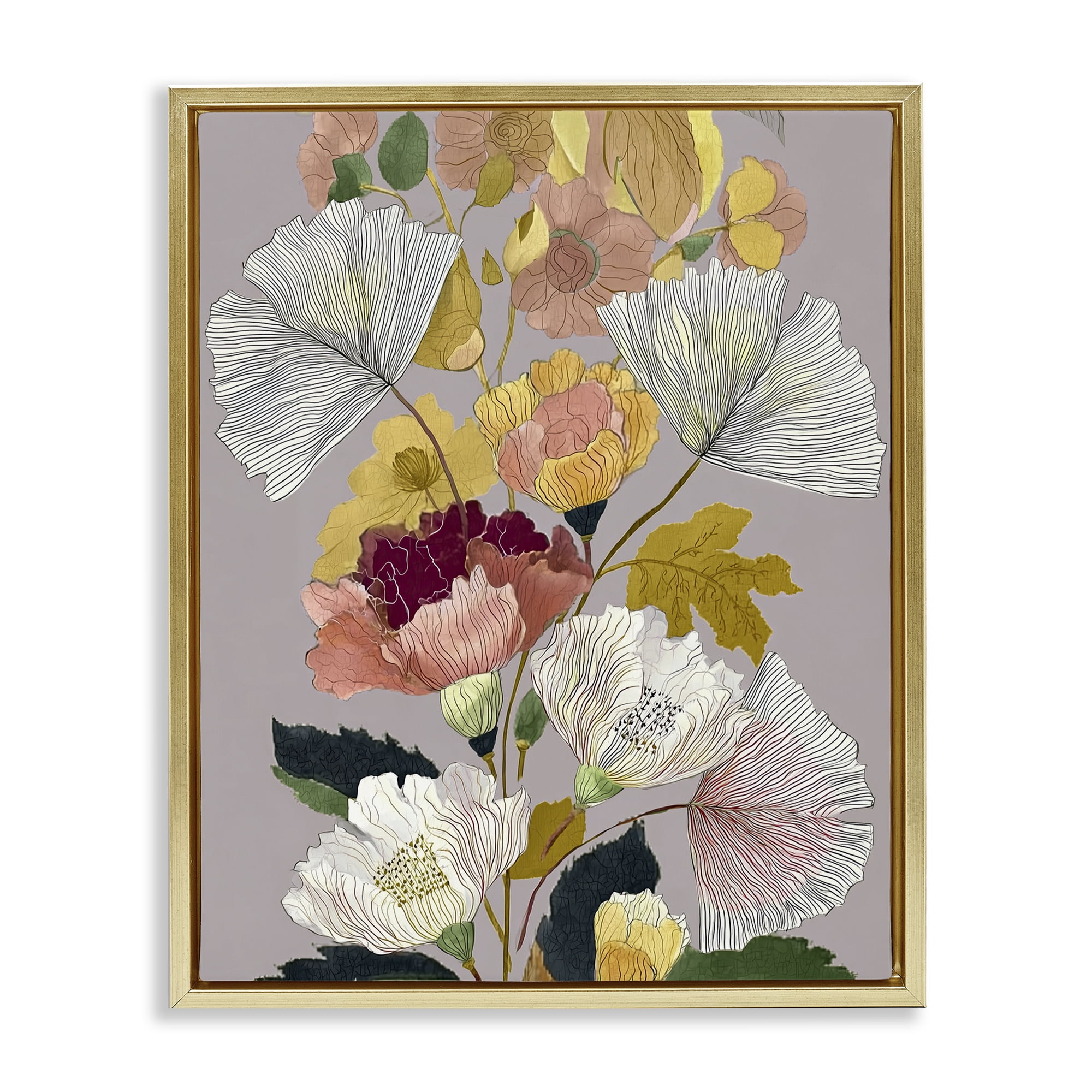 Detailed Foliage Leaves Gold Framed Floater Canvas Wall Art, design by Annabelle Hall