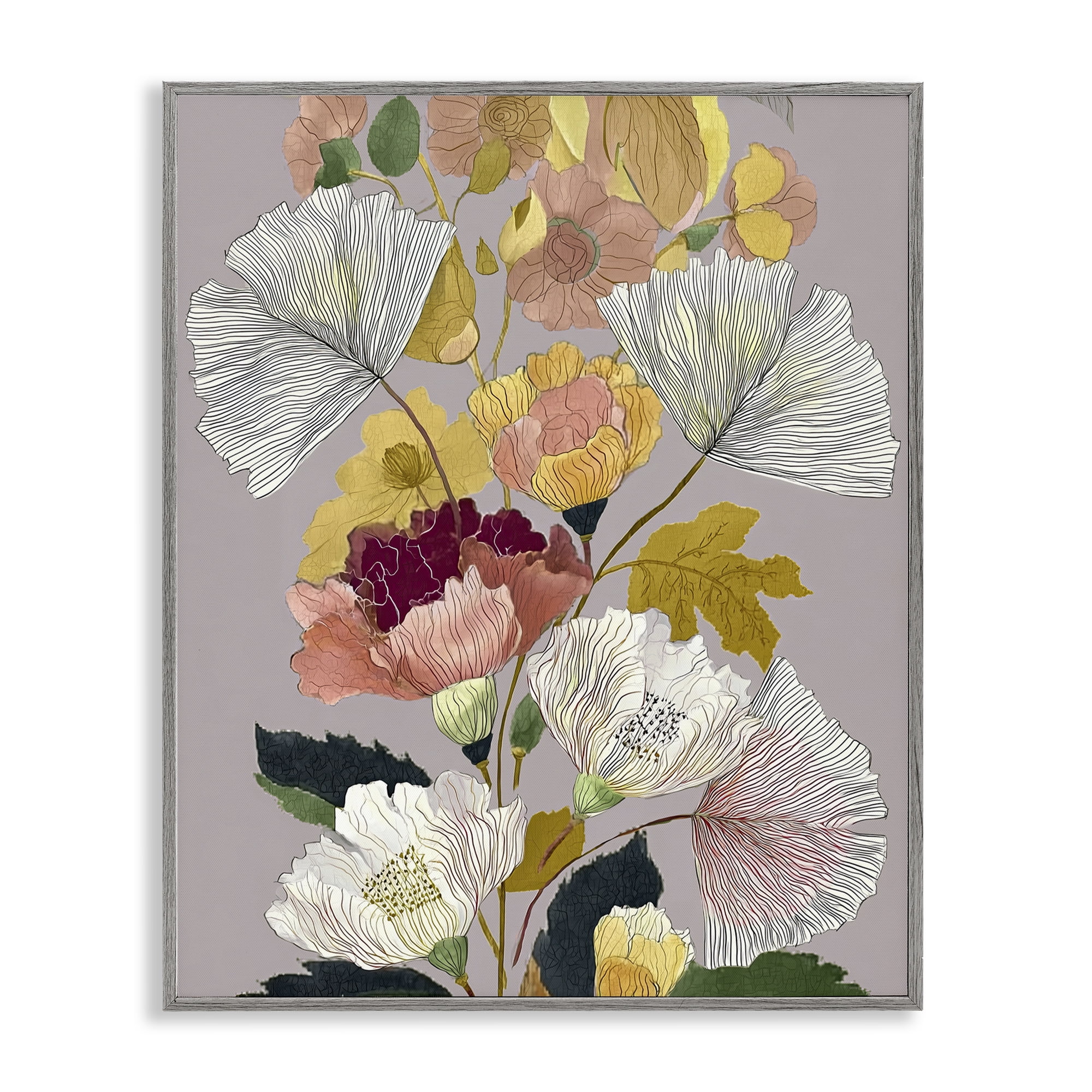Detailed Foliage Leaves Gray Framed Giclee Art, design by Annabelle Hall