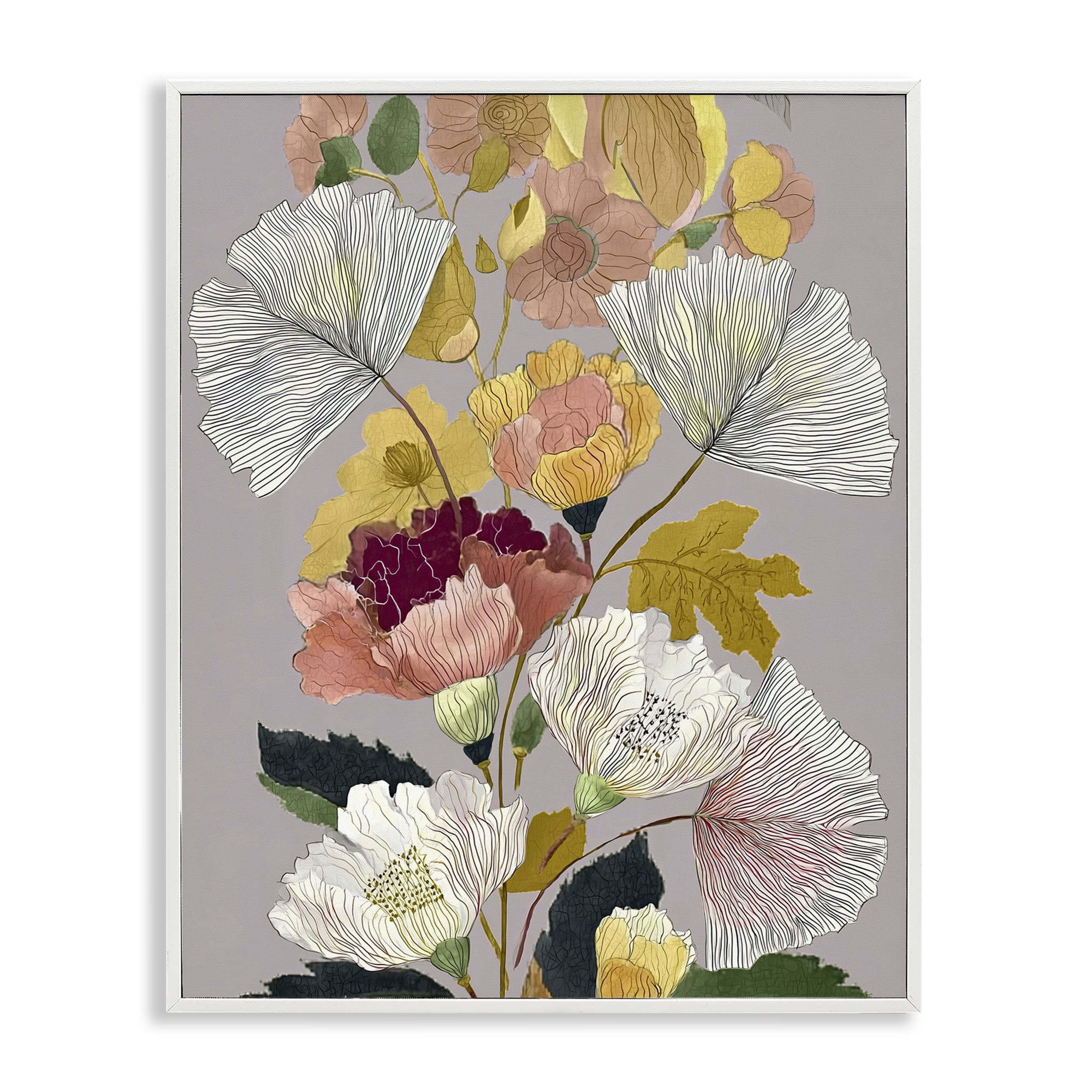 Detailed Foliage Leaves White Framed Giclee Art, design by Annabelle Hall