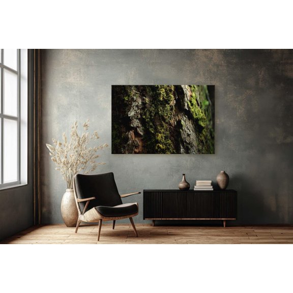 Detailed Forest Tree Bark And Lush Green Moss Wall Art Unframed Paper Print