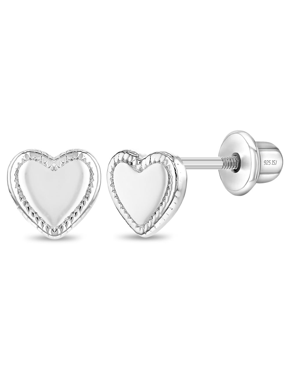 Detailed Heart Baby / Toddler / Kids Earrings Screw Back Sterling Silver