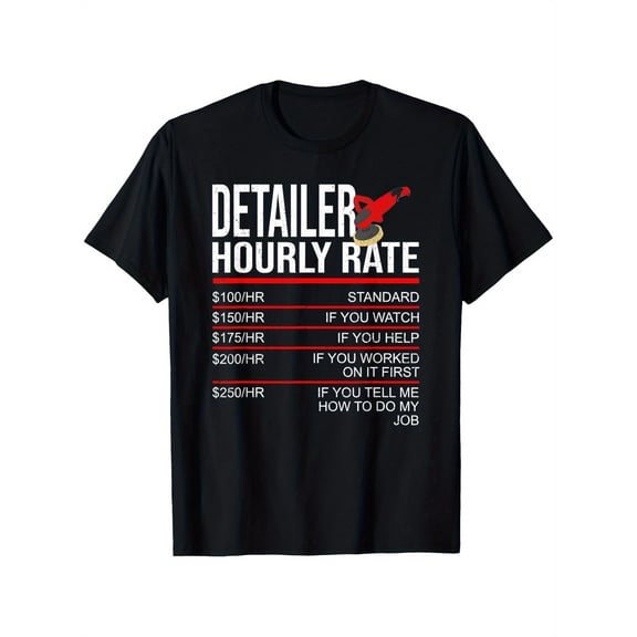 Detailed Hourly Rate" Men's Black Cotton T-Shirt - Soft, Comfortable, Humorous Car Maintenance Salary Pattern T-Shirt, Machine Washable, Ideal for Casual Wear