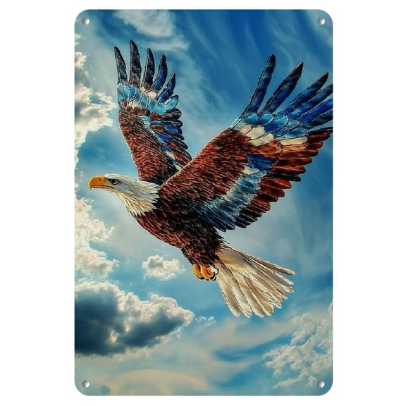 [Detailed Illustration] Vintage-Inspired Wall Art Decor - Patriotic Flying Eagle in American Flag Shape, Iron, Easy-to-Hang, No Power Needed - Ideal for Home & Office, Aviation Decor
