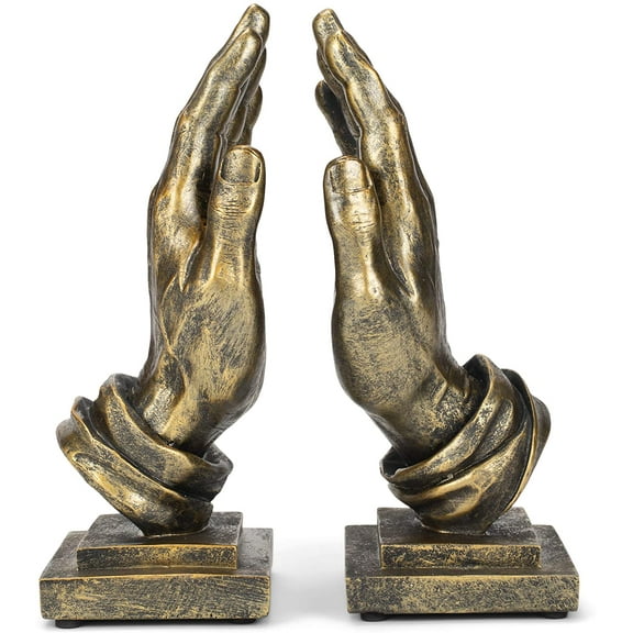 Detailed Left and Right Praying Hands 9 inch Gray Resin Stone Bookends