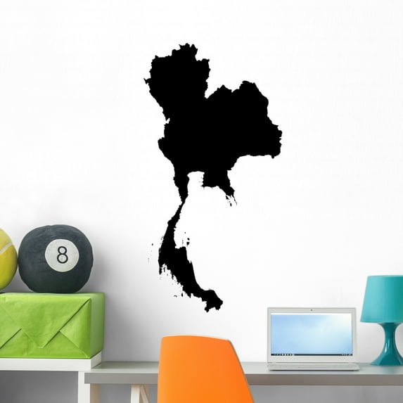 Detailed Map Thailand Wall Decal by Wallmonkeys Peel and Stick Graphic (36 in H x 19 in W) WM325963