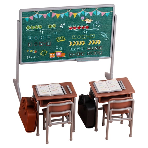 Detailed Miniature Classroom Model With Desk Chair School Supplies For 1/12 Scale Dollhouses Displays