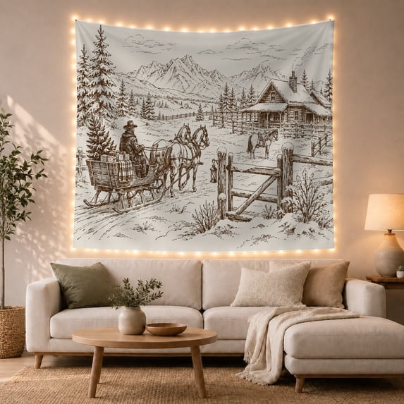 Detailed Monochromatic Sketch With Main Wearing Brimmed Clothing, Mystical Fantasy for Space Lovers, Galaxy Room Decor, Christmas Gift, Tapestry Wall Hanging for Bedroom and Dorm