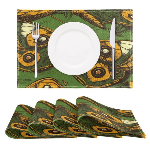 Detailed Moth Pattern Reversible Placemat Non Slip Coffee Mat 18x12 Inch for Dining, Kitchen, Coffee