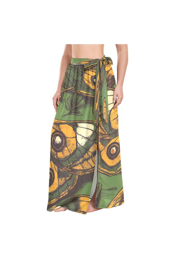 Detailed Moth Pattern Women's Swimwear Cover Up Beach Dress Strappy Adjustable Strap Summer Beach Versatile Cover Up