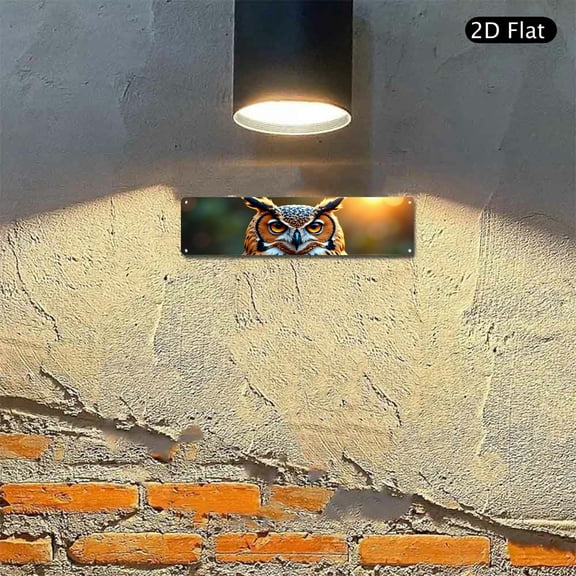Detailed Owl Face Aluminum Sign, 4x16 Inch Metal Wall Art for Wildlife Home Decor, Weather Resistant Animal Portrait Plaque 1pc for Indoor Outdoor Use