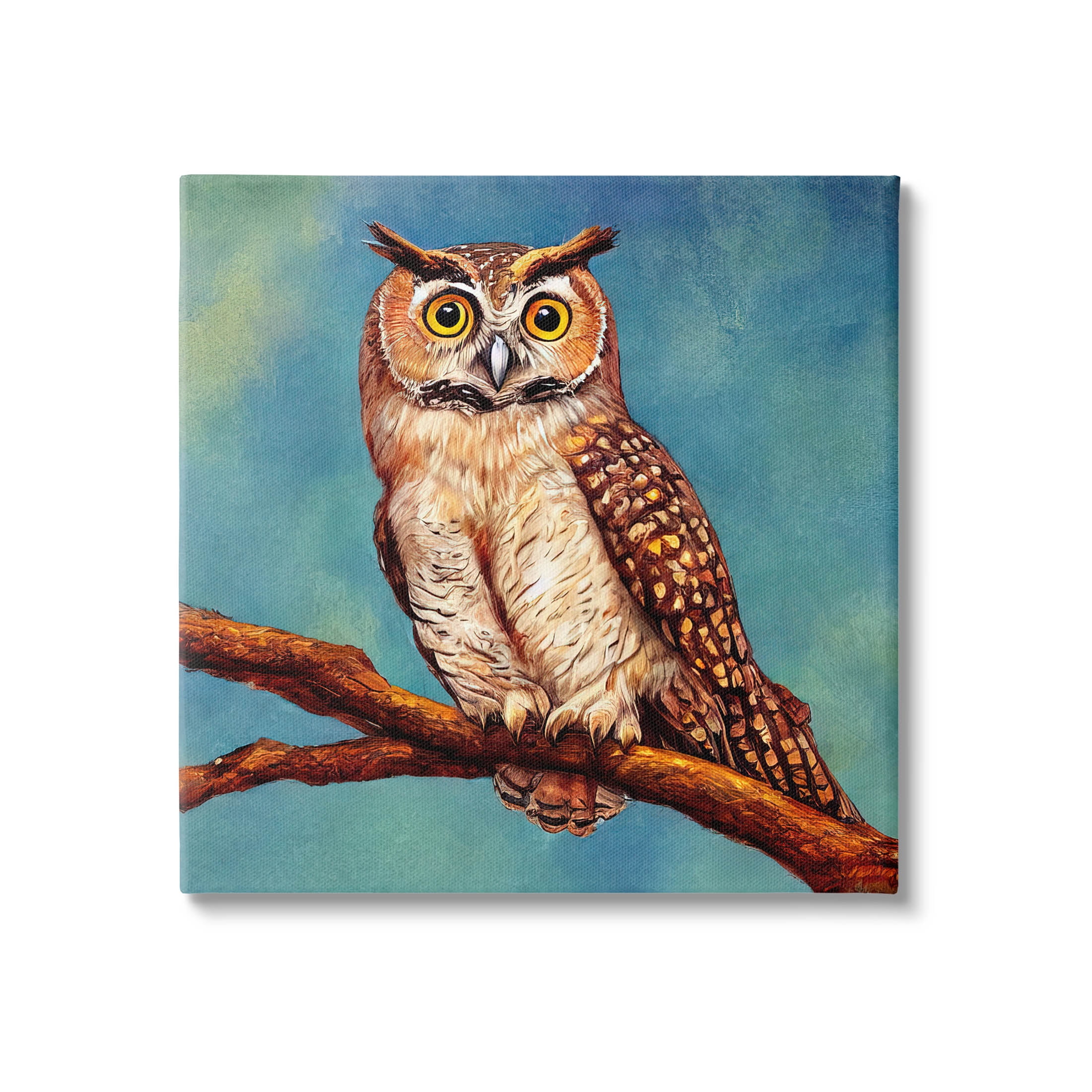 Detailed Owl Painting Nature Animals & Insects Painting Gallery Wrapped Canvas Print Wall Art