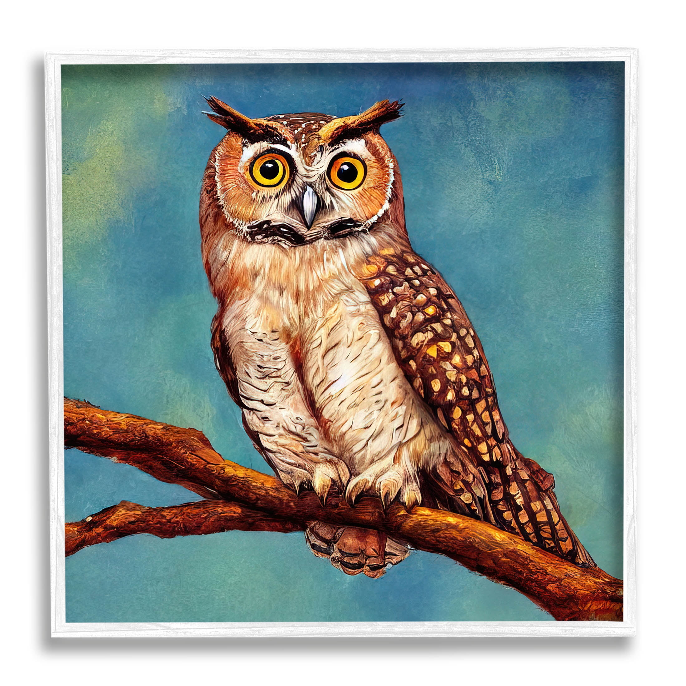 Detailed Owl Painting Nature Animals & Insects Painting White Framed Art Print Wall Art