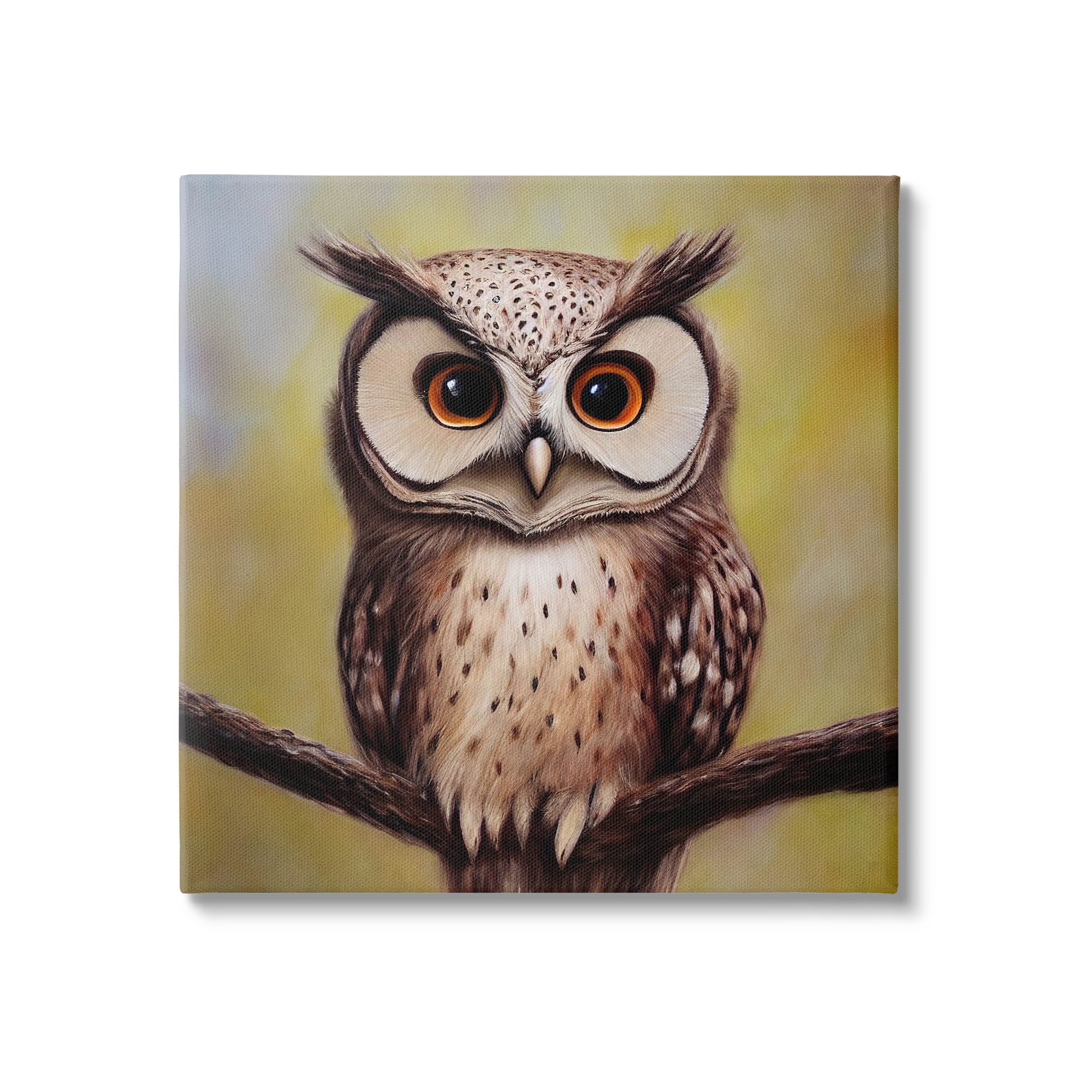 Detailed Owl Perched Wildlife Animals & Insects Painting Gallery Wrapped Canvas Print Wall Art