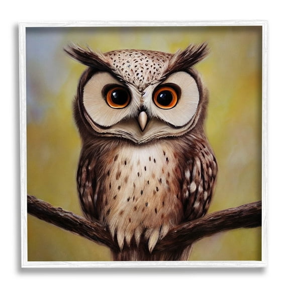 Detailed Owl Perched Wildlife Animals & Insects Painting White Framed Art Print Wall Art