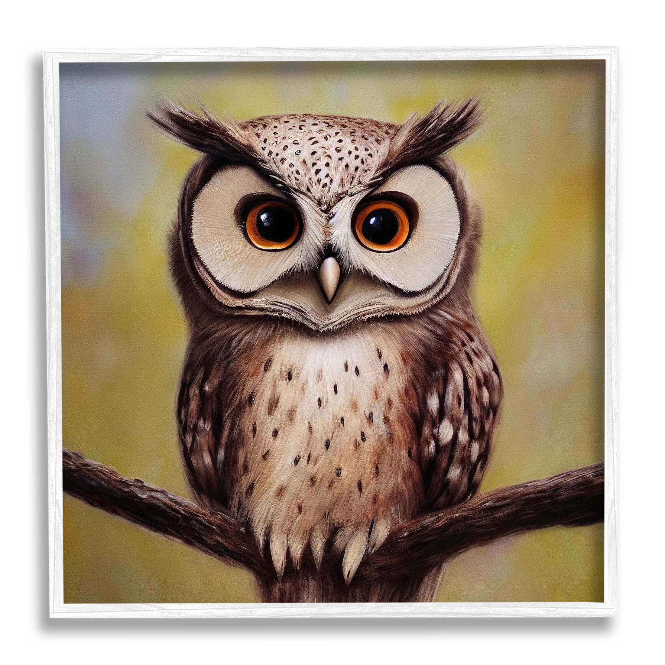 Detailed Owl Perched Wildlife Animals & Insects Painting White Framed Art Print Wall Art