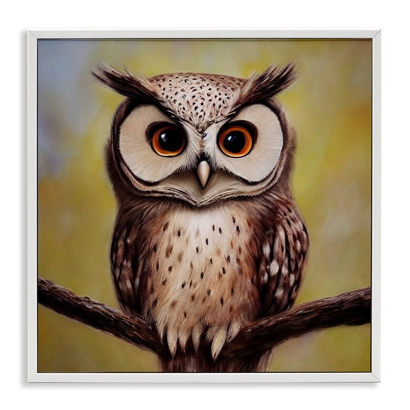 Stupell Industries Rustic Lodge Detailed Owl Perched Wildlife White Framed Giclee Art, 17 x 17, by Alpenglow Workshop
