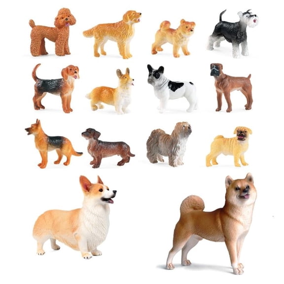 Detailed Plastic Dog Models Collection 14PCS Educational Figures Realistic Miniature Puppies Toy For Home Decors