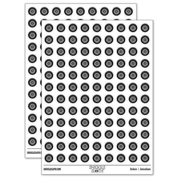 Detailed Realistic Tire Wheel Car Vehicle 200+ Round Stickers - White - Gloss Finish - 0.50" Size