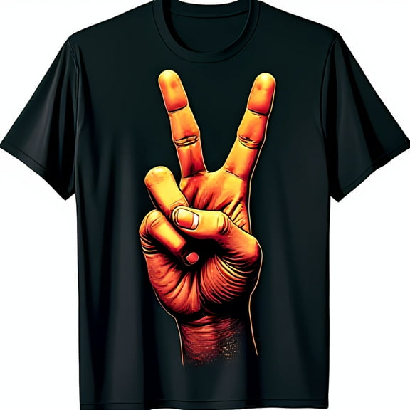 Detailed Red Peace Sign Hand Graphic Black T-Shirt for Men & Women