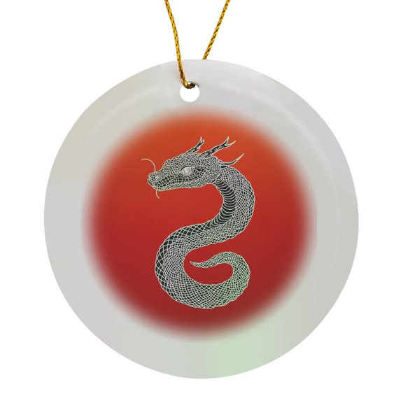 3drose, Detailed Snake White Line Art Illustration, Circle Porcelain Ornament