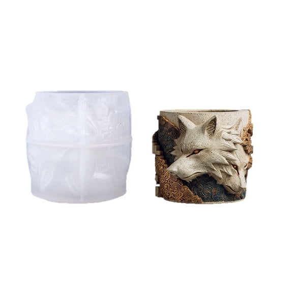 Detailed Wolf Head Silicone Craft Mold for Resin Jewelry Concrete Planter Holder and Creative Decors Projects
