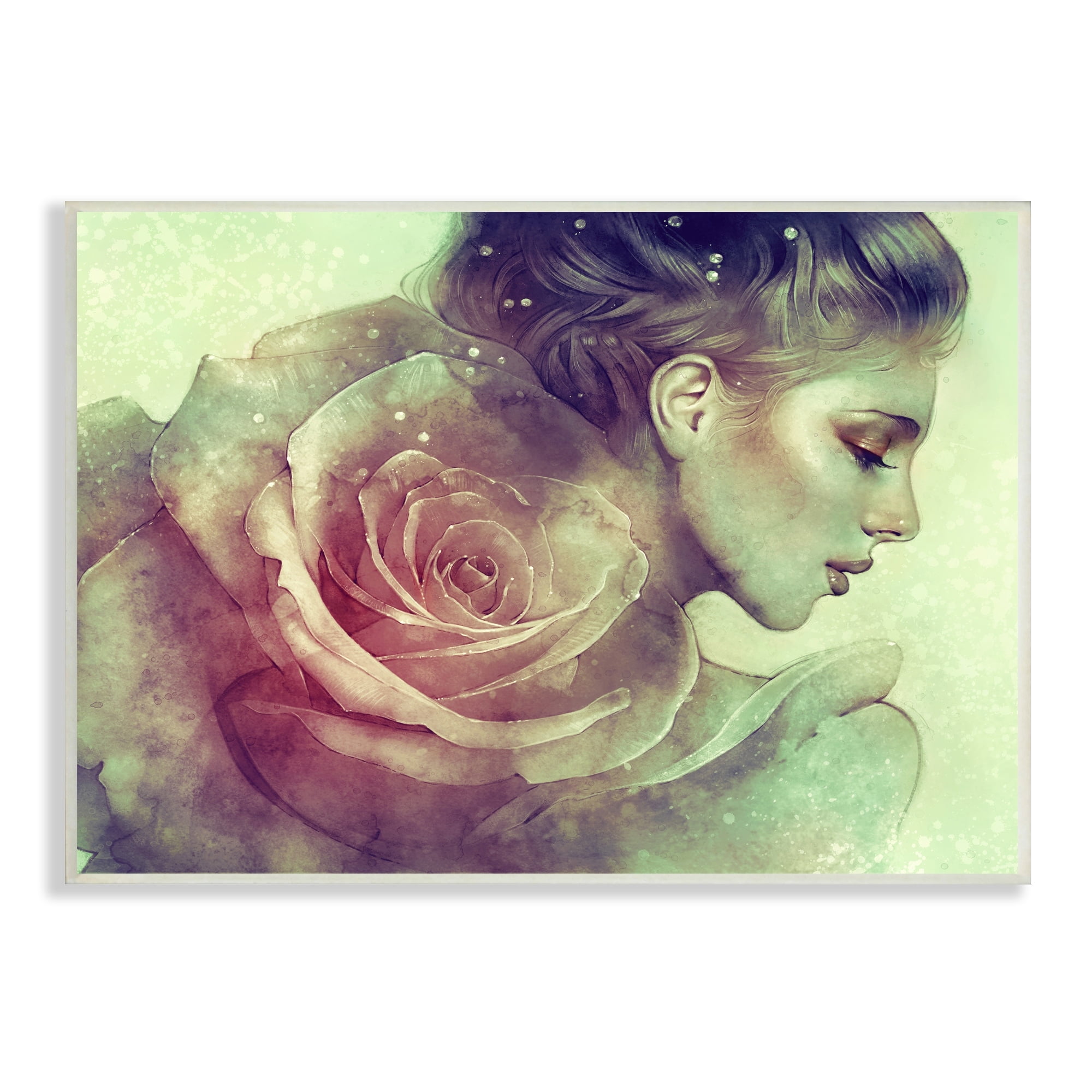 Detailed Woman Portrait Layered Pink Rose Blossom Botanical & Floral Painting Unframed Art Print Wall Art