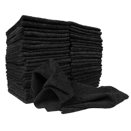 Detailer's Preference® 12"x12" 240 GSM Terry Weave Ultrasonic Cut Black Microfiber Cleaning Cloths - 50-Pack