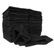 Detailers Preference  12"x12" 240 GSM Terry Weave Ultrasonic Cut Black Microfiber Cleaning Cloths - 50-Pack