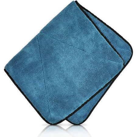 Dry-All Dual Density Microfiber Towel, 780 gsm, 18"x32", Light Blue w/Black Trim