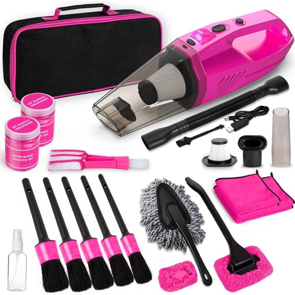 Detailing Kit Interior Cleaner, Cleaning Kit with 8000PA Cordless Handheld Vacuum Cleaner, Interior Detailing Brush Set, Accessories, for Women