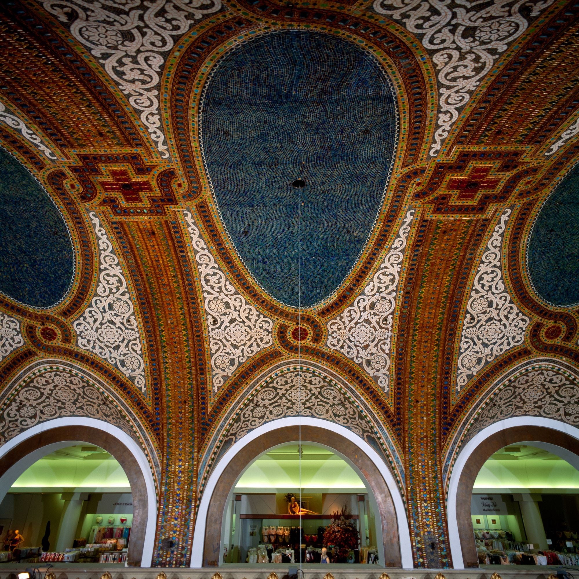 Details of Tiffany Dome ceiling by Louis Comfort Tiffany Marshall Field And Company Building Chicago Illinois USA Canvas Art - Panoramic Images (24 x 24)
