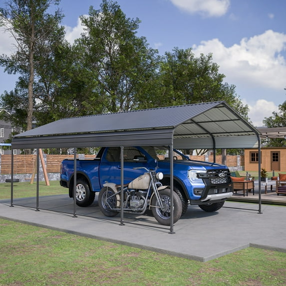 DetalleGo 12x20 FT Metal Carport with Enhanced Base – Heavy-Duty Galvanized Steel Shelter for Cars, Boats, Trucks, and SUVs, All-Weather UV-Resistant Roof