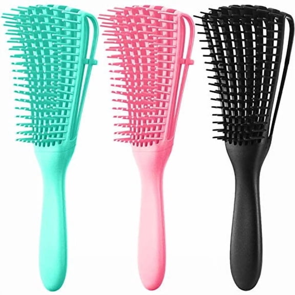 Detangling Brush for Afro America/African Hair Textured 3a to 4c Kinky Wavy/Curly/Wet/Dry/Oil/Thick/Long Hair,Hair Detangler for Beautiful Shiny Curls (3,Pink + Green + Black)
