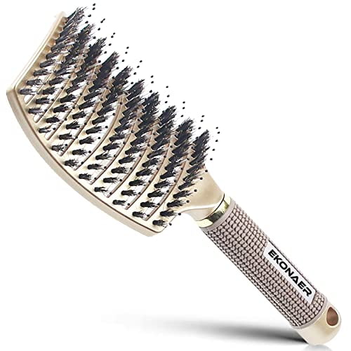 Detangling Brush Boar Bristle Hair Brush,Suitable for Men, Women & Kids’ Long Curly Wet or Dry Hair, Hairbrush for Thick Make Hair Shiny & Healthier(Gold)