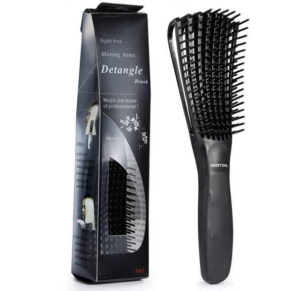 Detangling Comb for Natural Black Hair, Curly & Afro 3/4abc Textures, Fast & Pain-Free Detangling for Wet or Dry Hair, Black