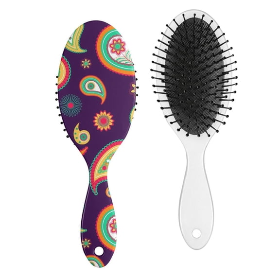 Detangling Hair Brush with Bohemian Floral Artistic Print, Vintage Fashion Paddle Hairbrush, Soft Bristle Brush for Long Thick Hair
