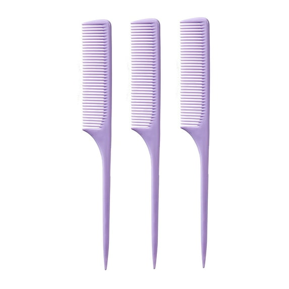 Detangling Hair Styling Combs - 3-Pc XL Rat Tail Combs for Coarse Hair, Wide Tooth Comb, Made in USA (Lavender)