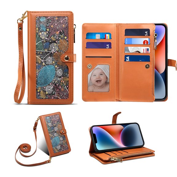 Detck Case for Google Pixel 7 2022 Release, PU Leather Case Vintage Pattern Detachable Wrist Strap Crosbody Lanyard Flip Kickstand Card Slots Wallet Compartment Full Protective Case, Brown