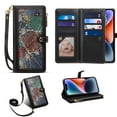 thumbnail image 1 of Detck Case for Google Pixel 7 2022 Release, PU Leather Case Vintage Pattern Detachable Wrist Strap Crosbody Lanyard Flip Kickstand Card Slots Wallet Compartment Full Protective Case, Black, 1 of 11