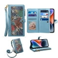 thumbnail image 1 of Detck Case for Samsung Galaxy A33 5G 6.5" 2022 Release, PU Leather Case Vintage Pattern Detachable Wrist Strap Crosbody Lanyard Flip Kickstand Card Slots Wallet Compartment Full Protective Case, Blue, 1 of 10