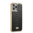 thumbnail image 1 of Detck Case for iPhone 12/12 Pro 6.1 Inch, Soft PU Leather with Python Pattern & Metal Logo TPU Plating Edge Camera & Screen Protection Shockproof Ultra-thin Case For iPhone 12 Pro / 12 6.1", Black, 1 of 5